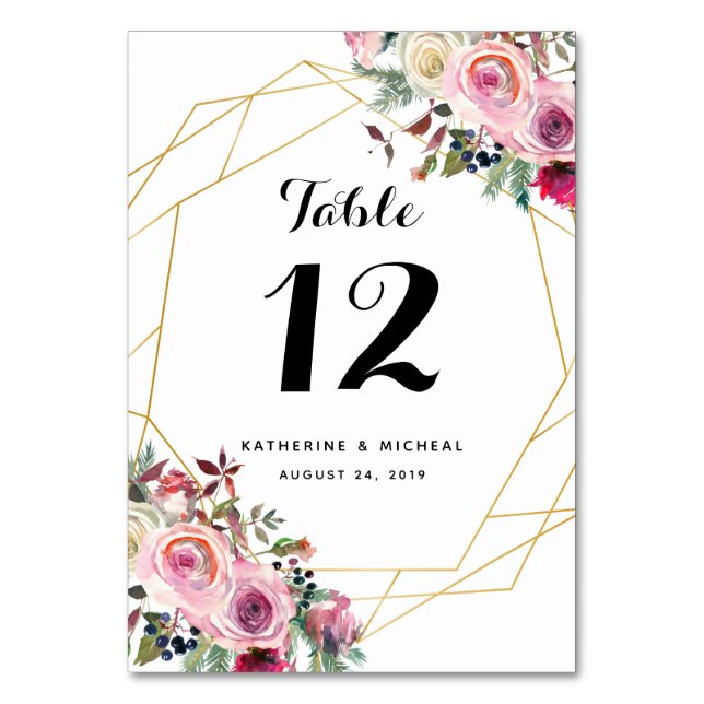 Blush Floral Geometric Wedding Table Numbers (Front)