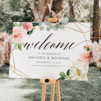 Blush Floral Geometric Welcome Wedding Sign by Precious_Presents at Zazzle