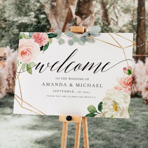 Blush Floral Geometric Welcome Wedding Sign