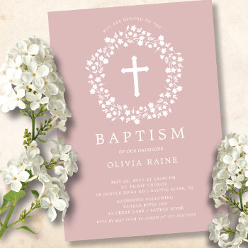 Blush Floral Girls Baptism Invitation by invitationstop at Zazzle