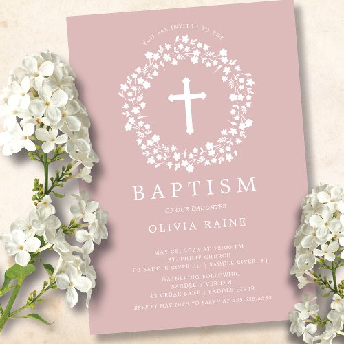 Blush Floral Girls Baptism Invitation