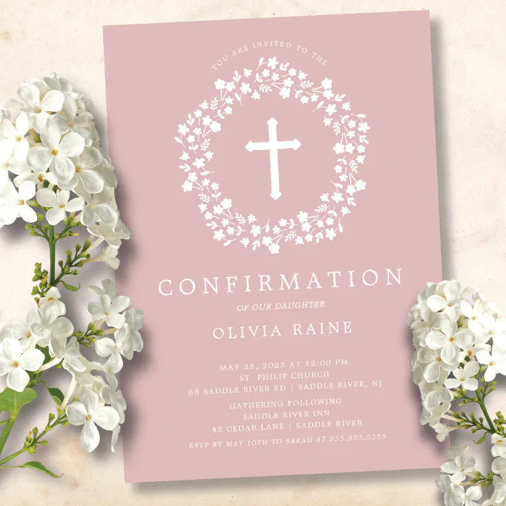 Blush Floral Girls First Confirmation Invitation Zazzle
