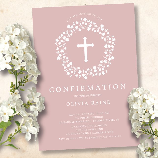 Blush Floral Girls First Confirmation Invitation (Creator Uploaded)