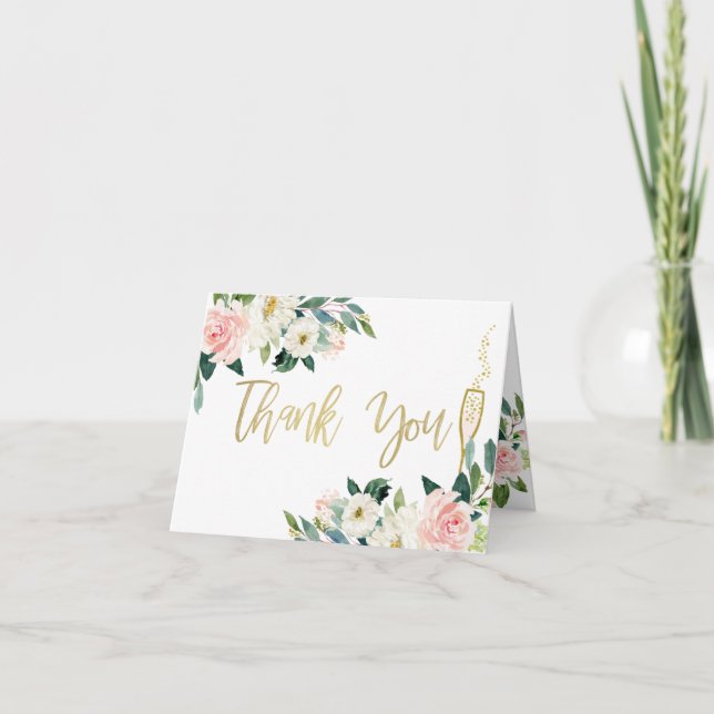 Blush Floral Glass Bridal Shower Thank You Card (Front)
