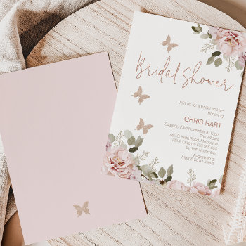 Blush Floral Glitter Butterfly Bridal Shower  Invitation by figtreedesign at Zazzle