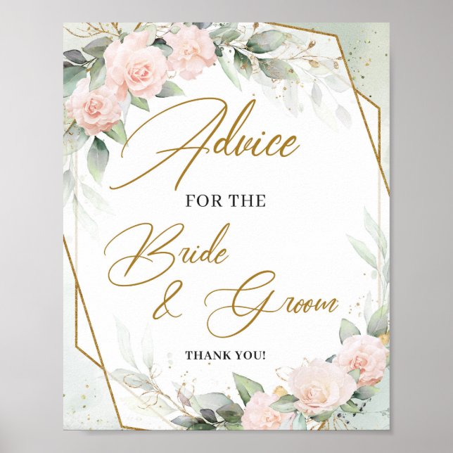 Blush floral gold Advice for the bride and groom Poster (Front)