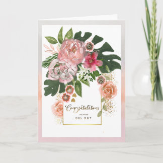 Blush Floral & Gold Anniversary Congratulations Holiday Card