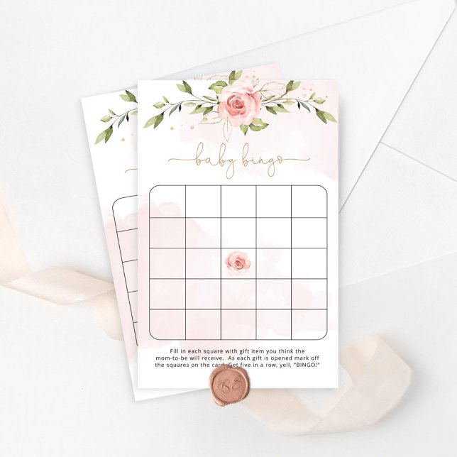Blush floral gold baby shower bingo game (Creator Uploaded)