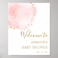 Blush Floral Gold Baby Shower Welcome Poster Sign