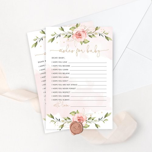 Blush floral gold baby shower wishes for baby card