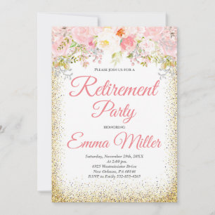 Blush Floral & Gold Bohemian Retirement Invitation