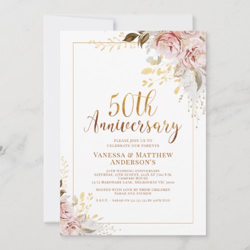 Blush Floral Gold Calligraphy 50th Anniversary