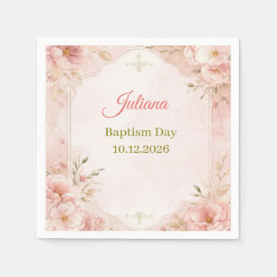 Blush Floral Gold Cross Baptism paper Napkins