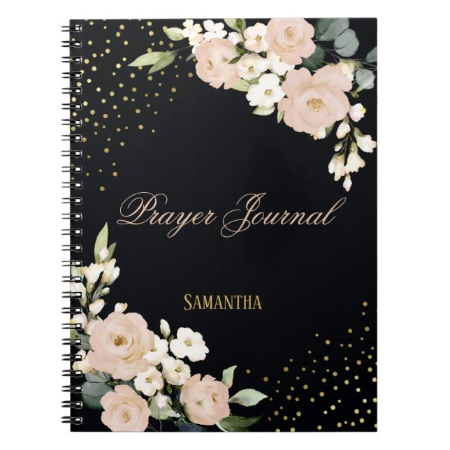 Blush Floral Gold Dot Personalized Prayer Journal (Front)