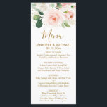Blush Floral & Gold Dust Wedding Menu<br><div class="desc">This elegant wedding menu design features beautiful blush pink watercolor flowers with faux gold glitter confetti and gold dust accents. Coordinating dark gold calligraphy compliments the lovely floral design.</div>