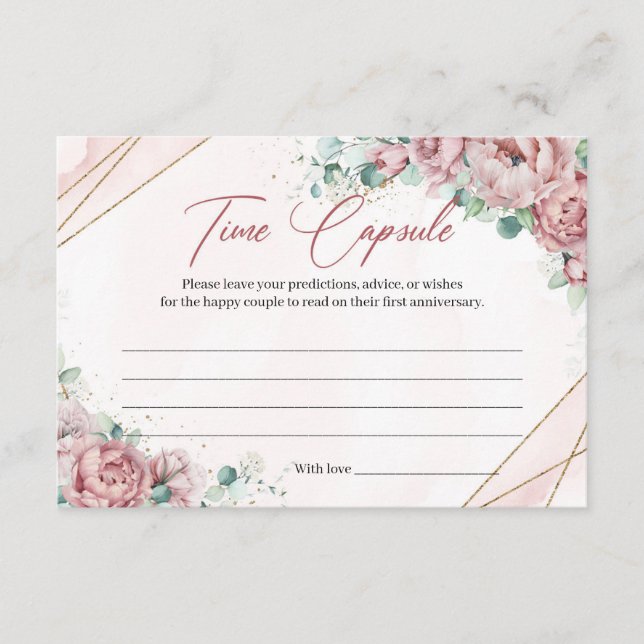 Blush floral gold eucalyptus Time Capsule Card (Front)