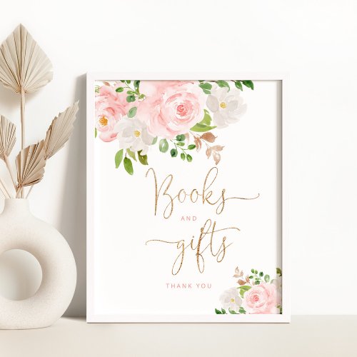 Blush floral gold foil Books and gifts  Poster