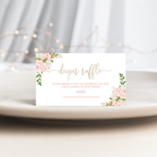 Blush floral gold foil diaper raffle ticket enclosure card