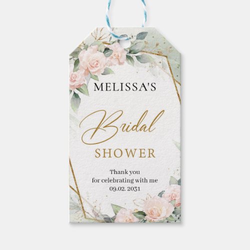 Blush floral gold frame greenery Bridal Shower Gift Tags