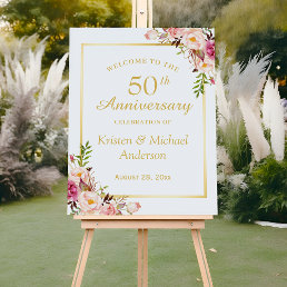 Blush Floral Gold Frame Wedding Anniversary Foam Board