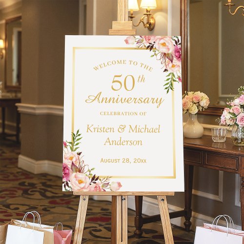 Blush Floral Gold Frame Wedding Anniversary