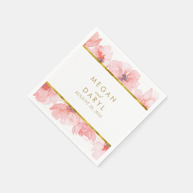 Blush Floral Gold Frame Wedding Napkin