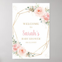 Blush Floral Gold Geometric Baby Shower Welcome  Poster