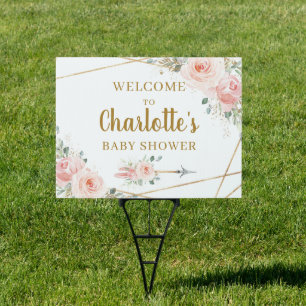 Blush Floral Gold Geometric Baby Shower Yard  Sign