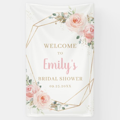 Blush Floral Gold Geometric Bridal Shower Backdrop Banner