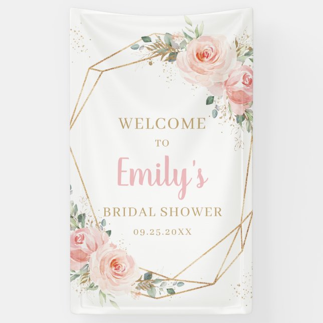 Blush Floral Gold Geometric Bridal Shower Backdrop Banner (Vertical)