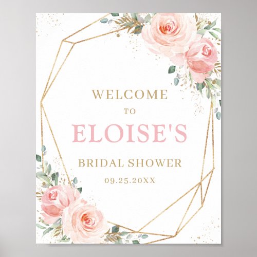 Blush Floral Gold Geometric Bridal Shower Welcome Poster
