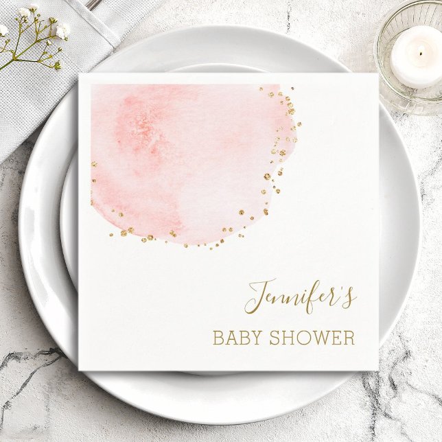 Blush Floral Gold Glitter Dots Baby Shower Napkins (Creator Uploaded)