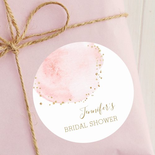 Blush Floral Gold Glitter Dots Bridal Shower Classic Round Sticker