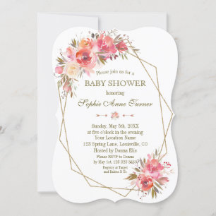 Blush Floral Gold Glitter Frame Baby Shower Invitation