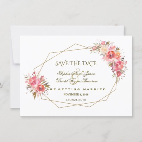 Blush Floral Gold Glitter Frame Save The Date