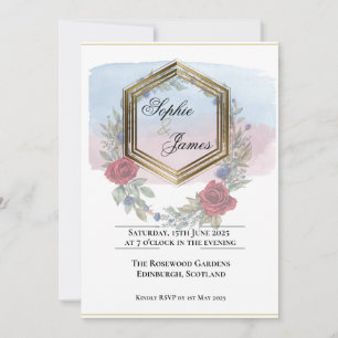 Blush Floral Gold Hexagon Personalized Wedding Eve Invitation