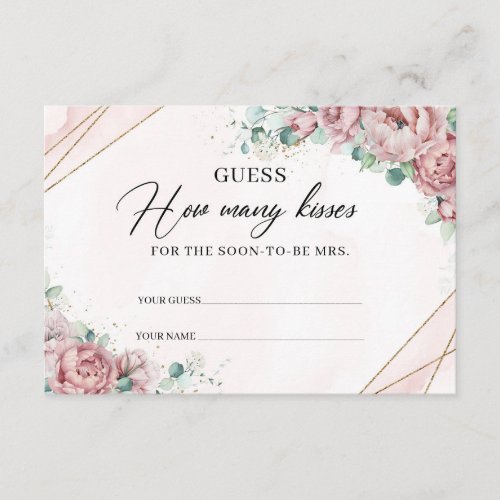 Blush floral gold How Many Kisses Enclosure Card