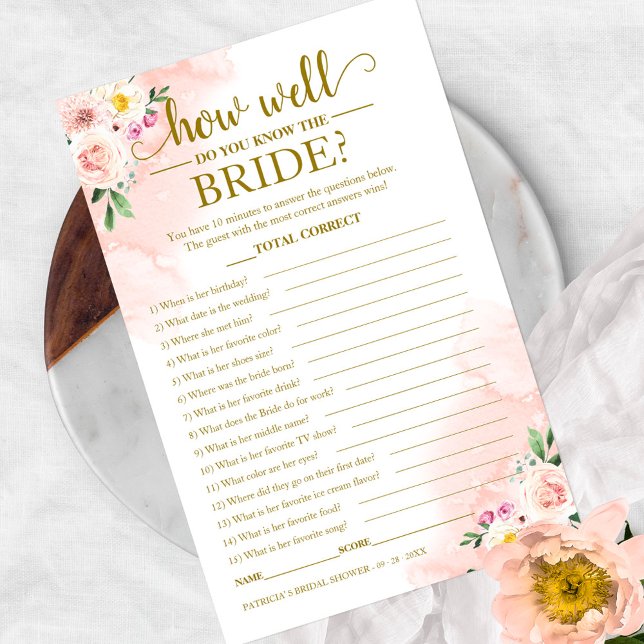 Blush Floral Gold How Well Do You Know The Bride Flyer (Creator Uploaded)