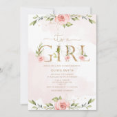 Blush floral gold It's a girl baby shower Invitation (Front)