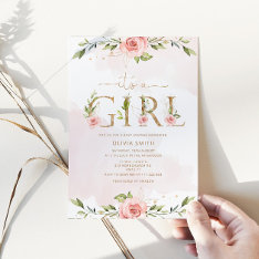 Blush Floral Gold It's A Girl Baby Shower Invitation at Zazzle