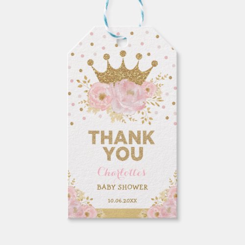 Blush Floral Gold Princess Crown Shower Birthday Gift Tags