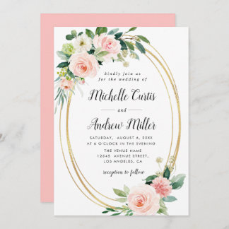 blush floral gold ring wedding invitation