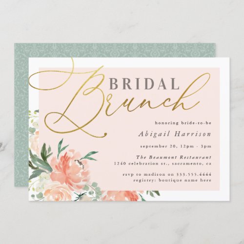 Blush Floral Gold Script Bridal Brunch Invitation