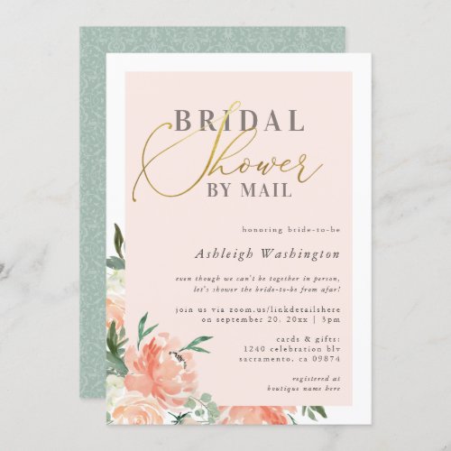 Blush Floral Gold Script Bridal Shower By Mail Invitation