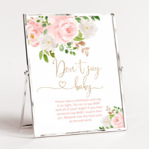 Blush floral gold script Dont say baby Poster