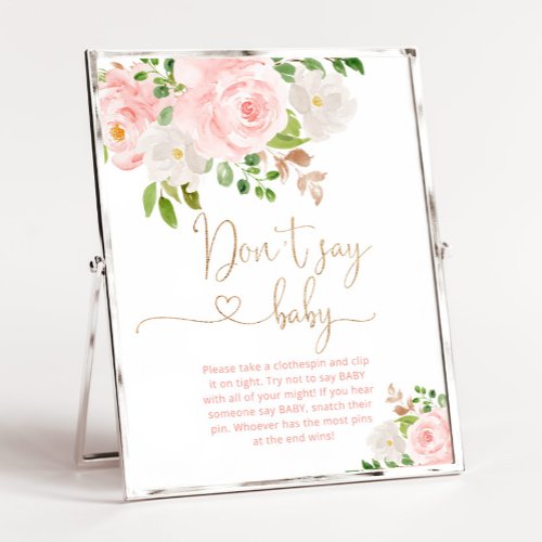 Blush floral gold script Dont say baby Poster