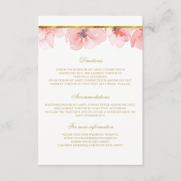 Blush Floral Gold Wedding Details - Information Enclosure Card
