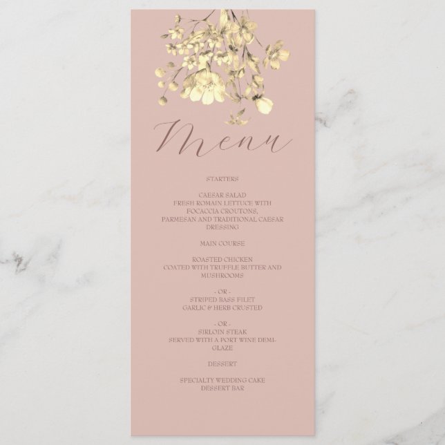 Blush Floral Gold Wedding Menu Card (Front)