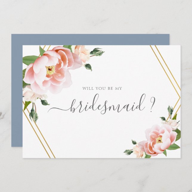 Blush Floral Gold Will You Be My Bridesmaid Invitation (Front/Back)