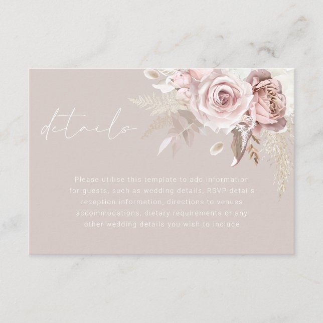 Blush Floral Gorgeous Wedding Details Enclosure Card (Front)